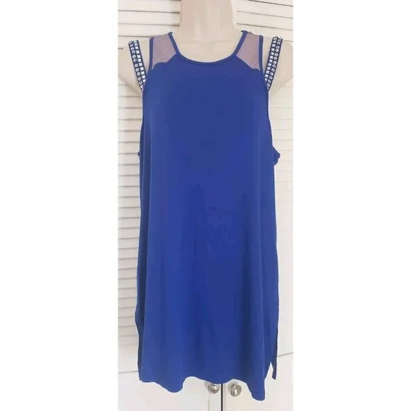 CABLE AND GAUGE ROYAL BLUE EMBELLISHED COLD SHOULDER TOP SZ LARGE - Picture 2 of 8